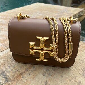 Tory Burch Small Eleanor Square Leather Shoulder Bag. Color Whiskey.